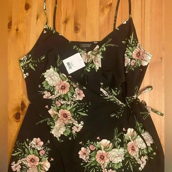 Topshop Midi Floral Wrap Dress Cocktail Party Dark Romantic - Picture 6 of 13